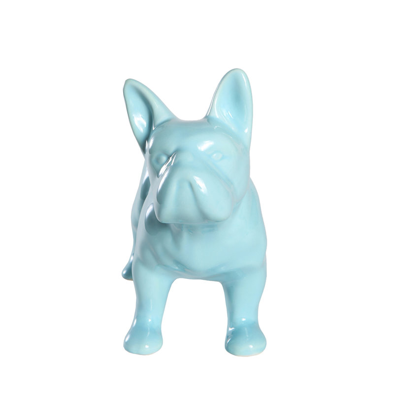 Figurine Rideau, Bleu lustré, H 7,87 po x l 9,84 po x P 4,13 po, Bouledogue