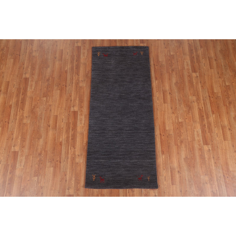 Tapis unique gris anthracite en laine nouée à la main nouvel âge 2 pi 7 po x 6 pi 4 po Lendwood