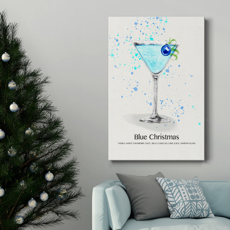 Blue Christmas Cocktail - Wrapped Canvas Print, 18" H x 12" W x 1" D