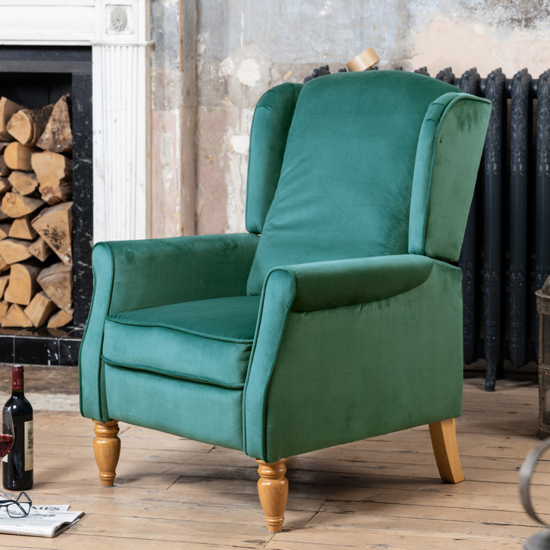 Airell 70cm Wide Velvet Wing Chair Recliner, Green