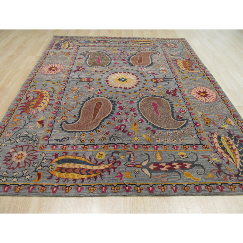 Tapis bleu en laine touffeté à la main Colleen, Rectangle 5 pi x 8 pi