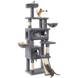 76in Tall Cat Tree For Indoor Cats, Cat Tower With Scratching Posts, Tree Tower For Large Cats, Multi-level Furniture Cat Condos W Climbing Ladder, Hanging Balls, Large Flat Platforms, Grey