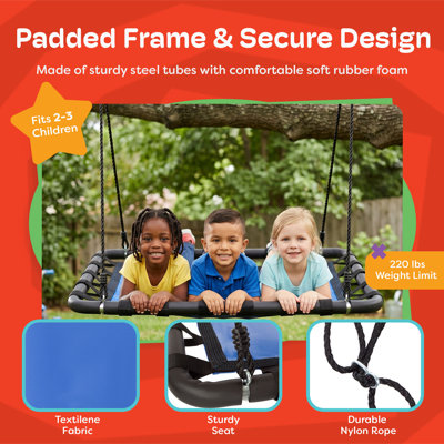 Hey! Play! 40x30in Platform Tree Swing for Kids - Swing Set, Tree Branch, or Playground Rectangular Platform for Kids with Adjustable Rope - Outdoor Activities