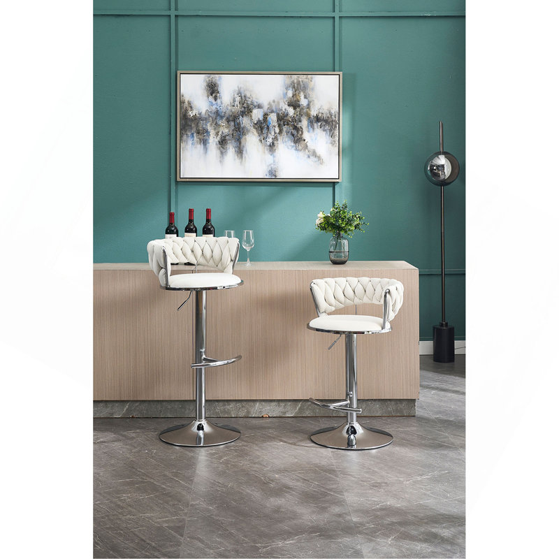 Ensemble de 2 tabourets de bar, avec repose-pieds chromé et base pivotante en velours à hauteur réglable et tabouret de bar simple chromé