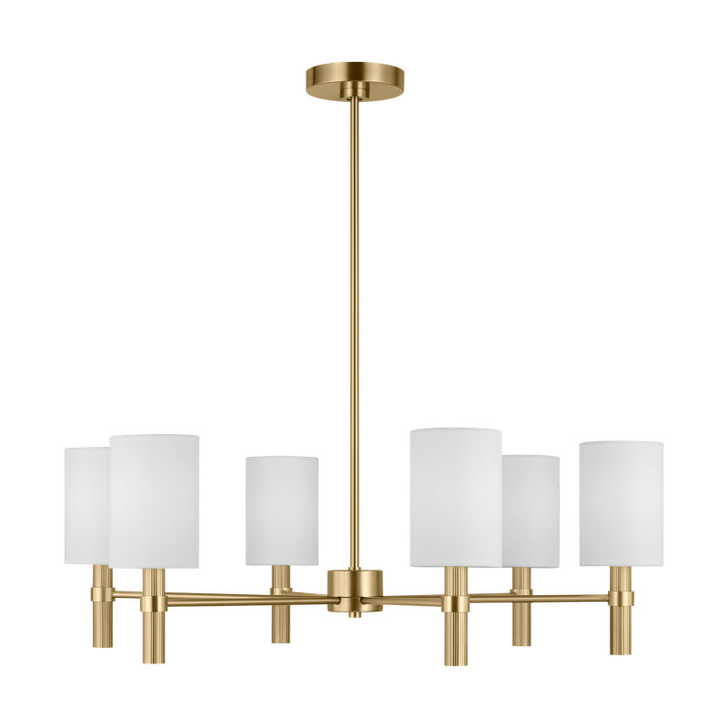 Satin Brass 6-Light Chandelier with White Linen Shades
