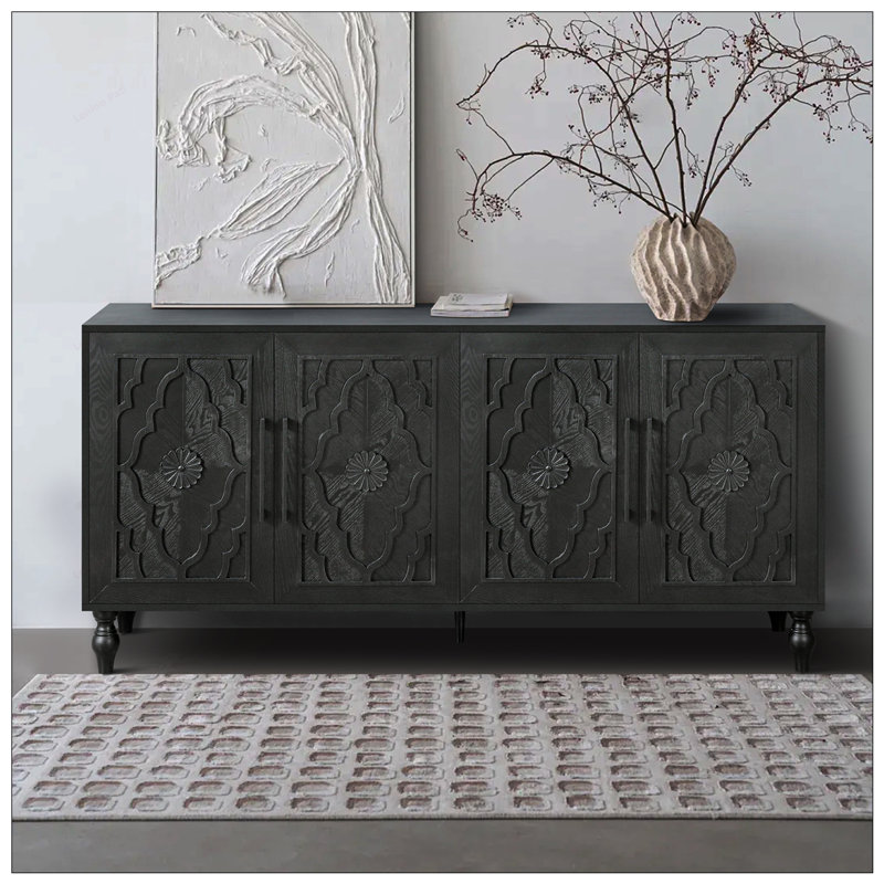 Armoire de rangement à porte sculptée exquise avec beaucoup d'espace et une conception élégante pour une utilisation polyvalente à la maison