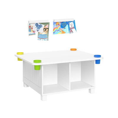 Riverridge Kids Desk And Art Activity Table With 4 Storage Cubbies And 4 Removable Storage Cups And 2Pc Art Bars