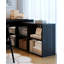Bureau tout en bois noir en forme de L avec armoires ouvertes-186531047