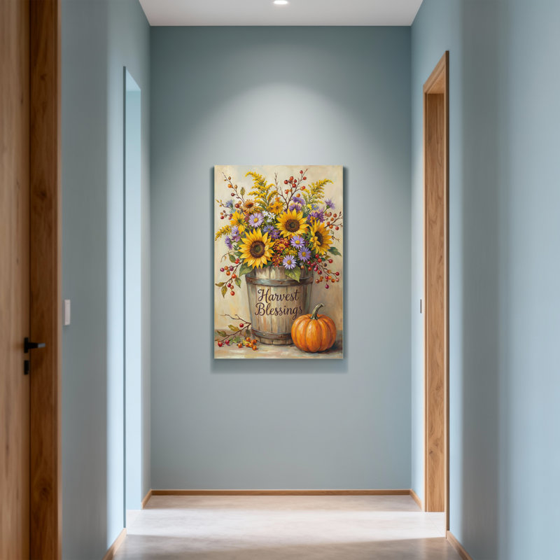 Plantes et fleurs, récolte, bénédiction florale, citrouille et tournesols d'automne, H 18 po x l 12 po