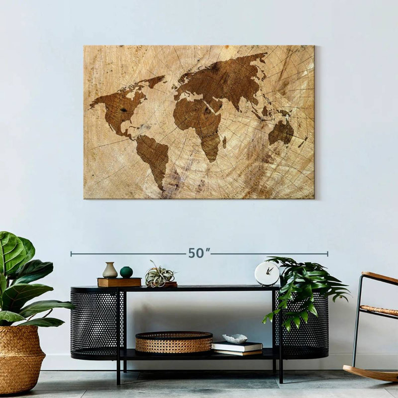 Carte du monde de souche d'arbre Aliaz, H 30 po x l 45 po
