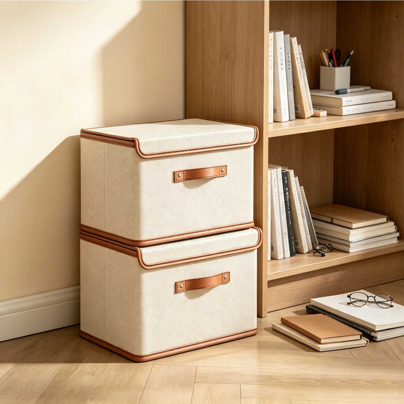 Paquet de 2 paniers de rangement avec couvercles, boîte de rangement pliable, boîte de rangement en tissu avec poignées, boîtes de rangement décoratives avec couvercles pour organiser les vêtements, couverture, blanc, très grand