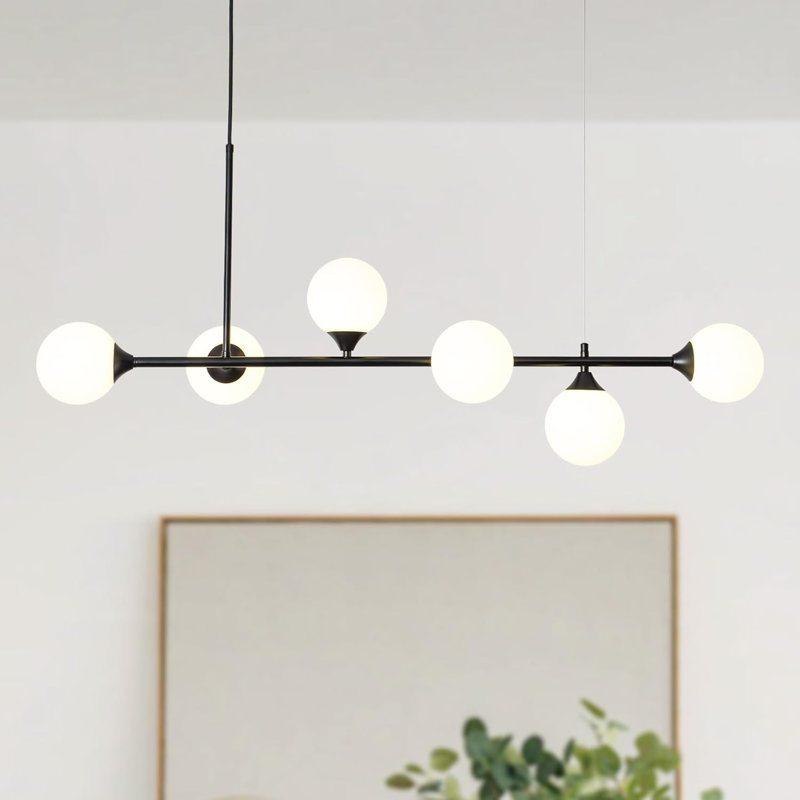 Lustre moderne moderne avec 6 lumières sphériques, hauteur réglable, design Mid-Century, convenant à la salle à manger, à la cuisine et au salon