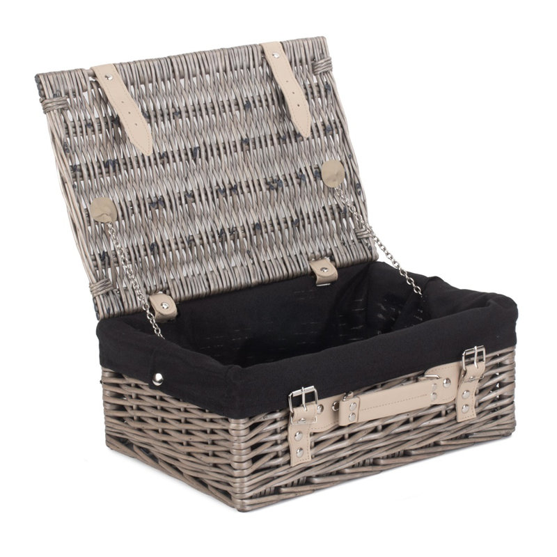 Wicker Picnic Basket, Black, 15cm H x 36cm W x 26cm D