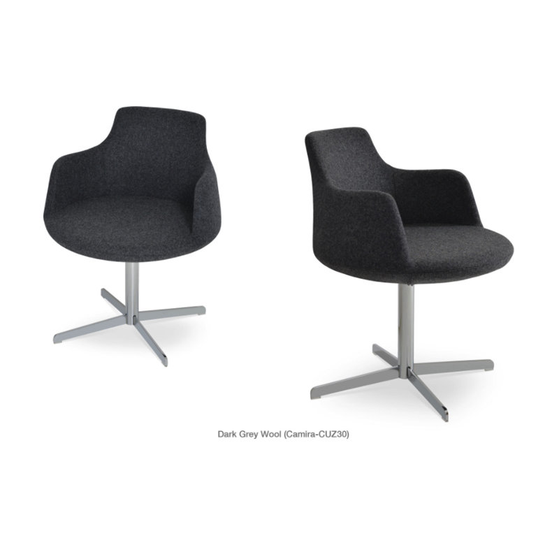 Dervish 4 Star Swivel Arm Chair, Brass, Leatherette - Black