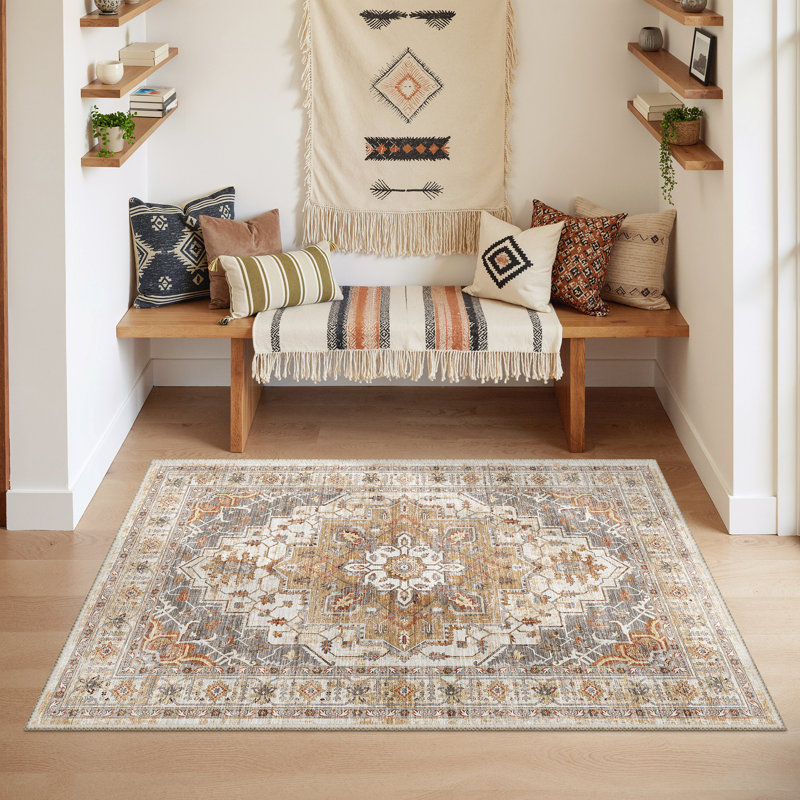 Tapis antidérapant Malila, Rectangulaire 3 pi x 5 pi, Gris