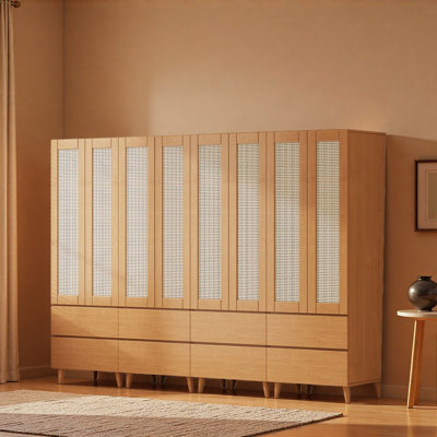 Rattan And Solid Wood Wardrobe