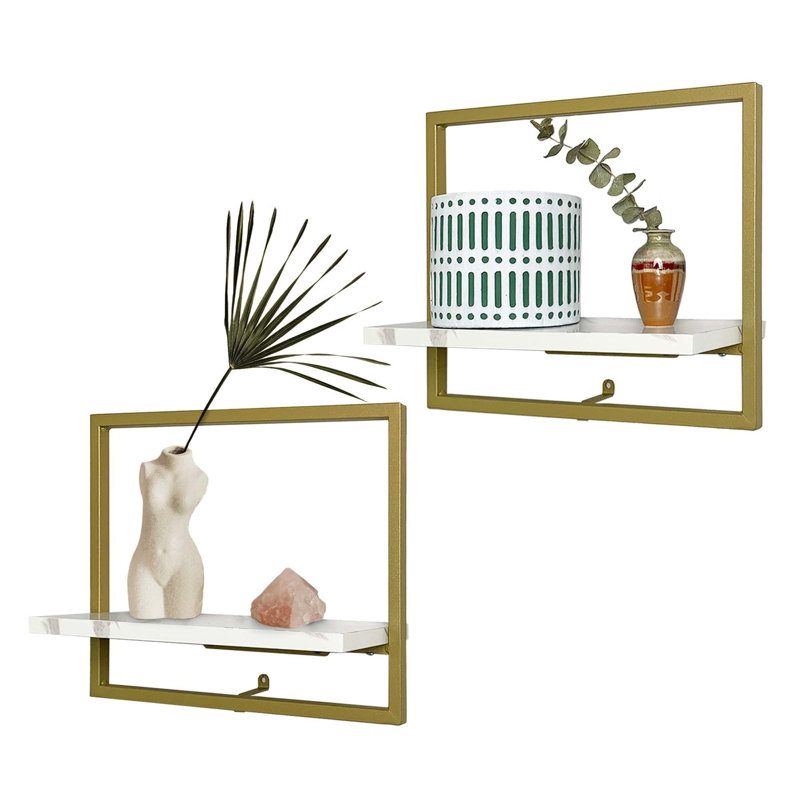 2 Piece Metal Floating Shelf, 11.2" H x 13.8" W x 4.9" D, Gold