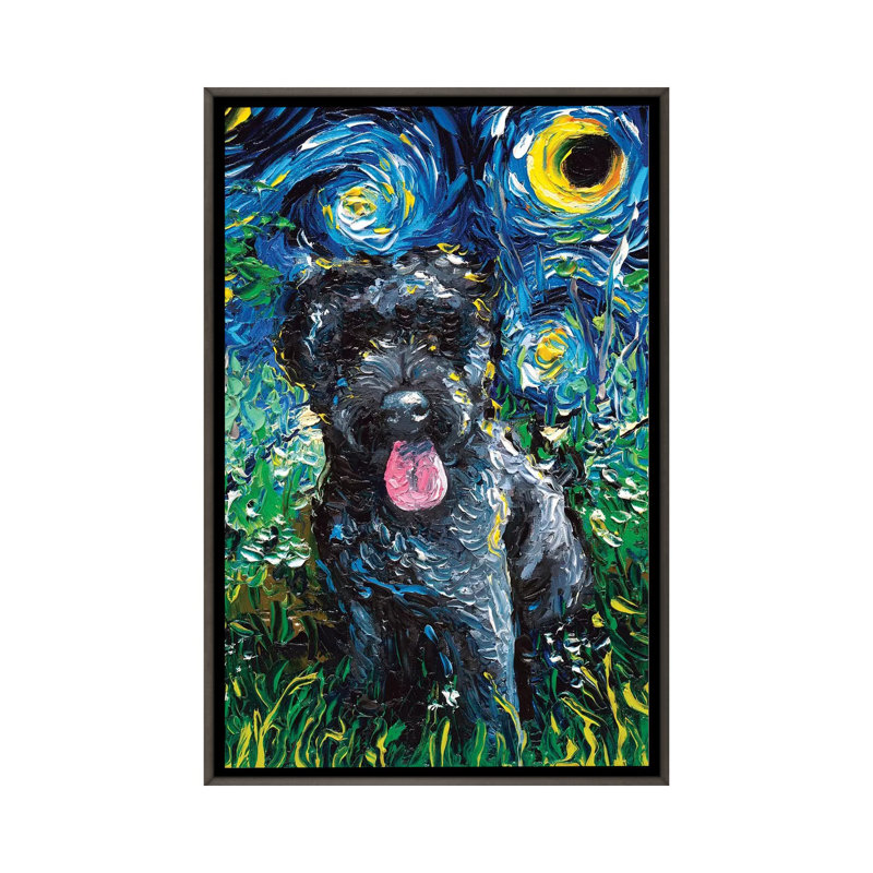 « Black Goldendoodle Night » par aja Trèves, reproduction d’art, H 26 po x l 40 po x P 1,5 po, Pas de tapis