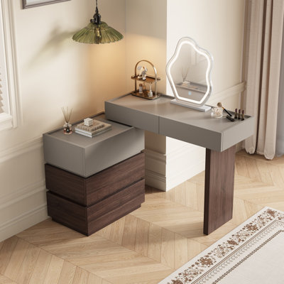 Meuble-lavabo de 39 po avec 5 tiroirs Mid-Century en bois massif gris et brun pour salle de bain, sans assemblage