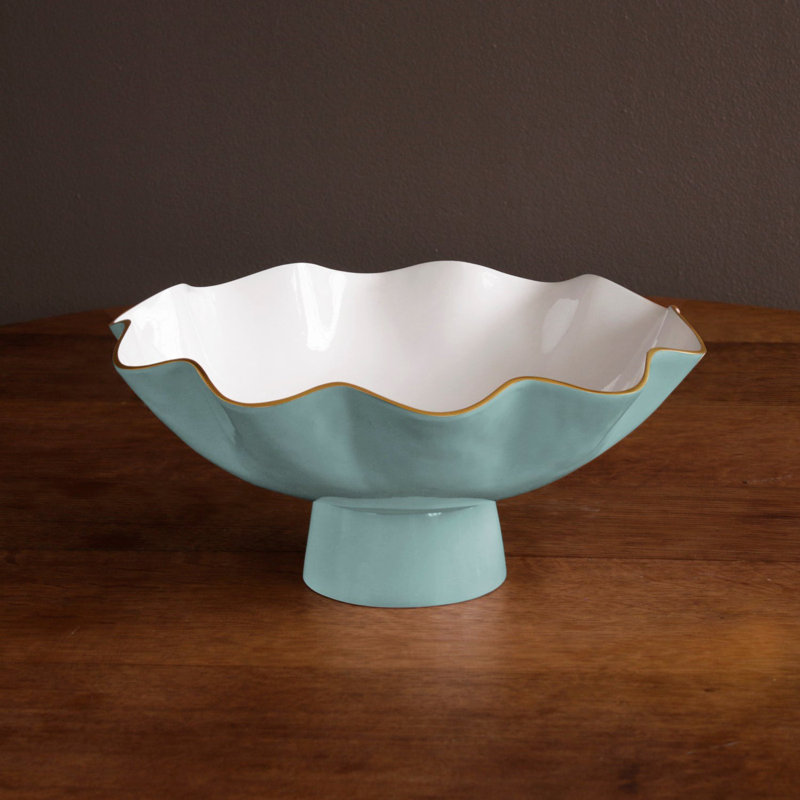 ENCANTO Carola Pedestal, Turquoise/White, 6" H x 13.25" W x 13.75" D