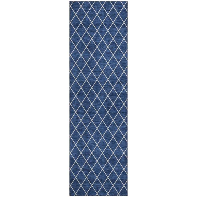 Premium Machine Washable Prisco Navy Rug, Runner 2'3" x 7'6"