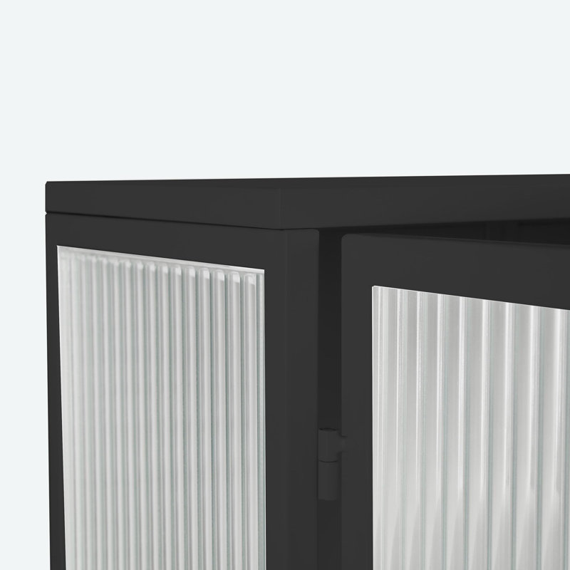 Armoire murale à portes en verre 23,62 po avec rangement fermé à deux niveaux, tablette ouverte et porte-serviettes, Noir