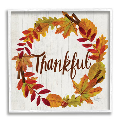 «Autumn Tree Leaf Wreath Thankful Sentiment Home» - Art textuel sur toile