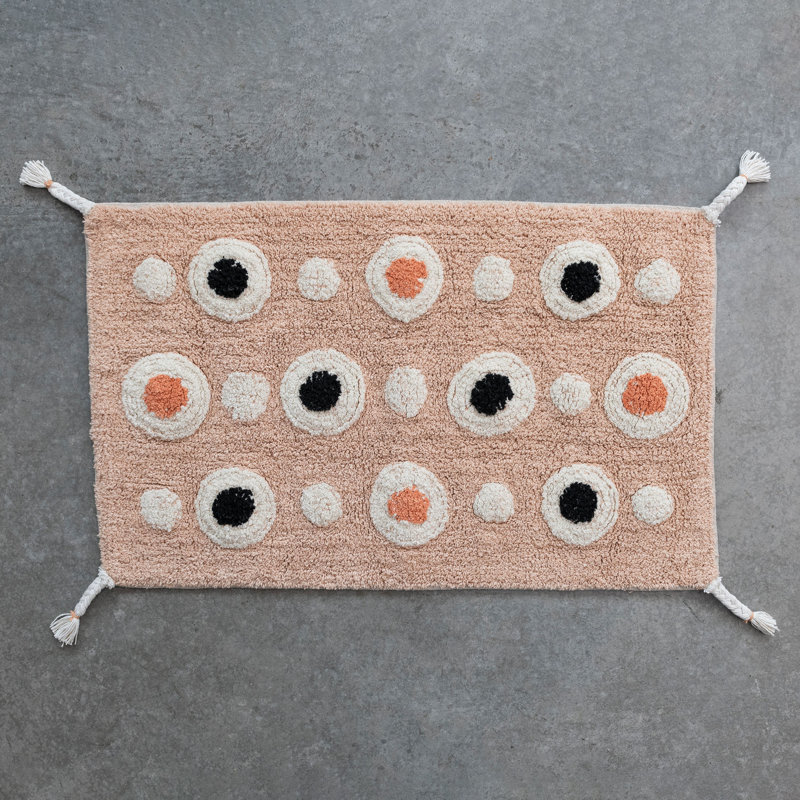 Boho Cotton Tufted Bath Mat with Circle Pattern and Tassels