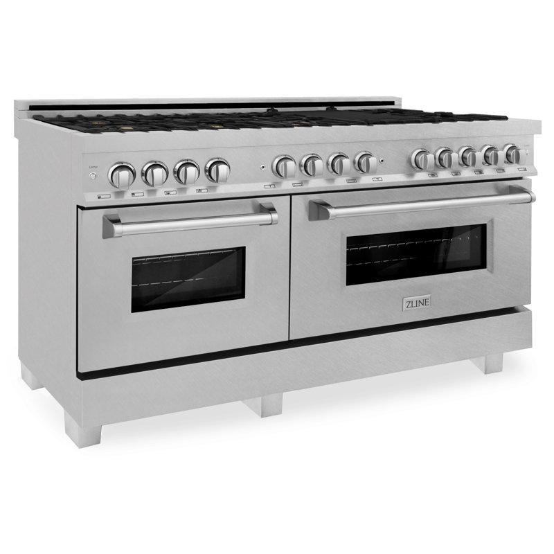 ZLINE 60 In. 7.4 Cu. Ft. Legacy Dual Fuel Range with 9 Burner Gas Cooktop and 2 Electric Convection Ovens, Brass Burners