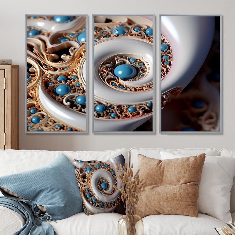 Tourbillon tourbillonnant bleu et bleu - ensemble d'art mural spirales abstraites, Encadrement argenté