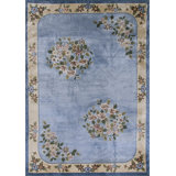 Luxurious Silk Pile Vintage Light Blue Color Chinese Deco Design Rug
