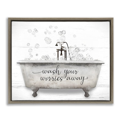 «Wash Worries Away Tub Bubbles Brown Grain», art mural sur toile flottante par Lori Deiter