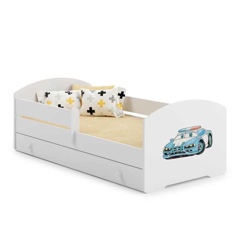 LUK children's bed with drawer and railing, European Toddler (80 x 160cm)