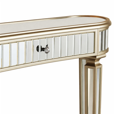 Console 47 po avec miroir demi-lune en verre cannelé et tiroir en cristal