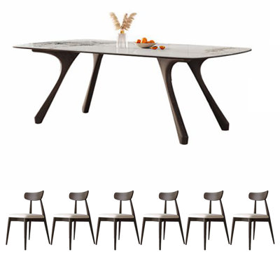 Solid wood sintered stone dining table set