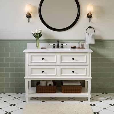 48" Fully Assembled Single Bathroom Vanity with Engineered Marble Top, White