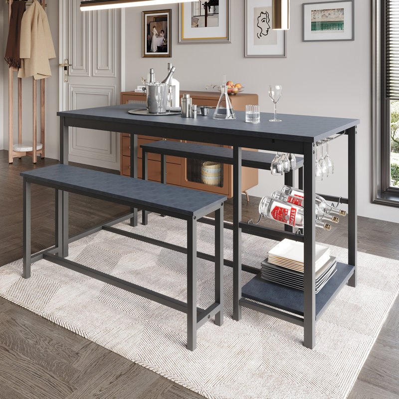 Dolleen 4 - Person Trestle Dining Set, Black