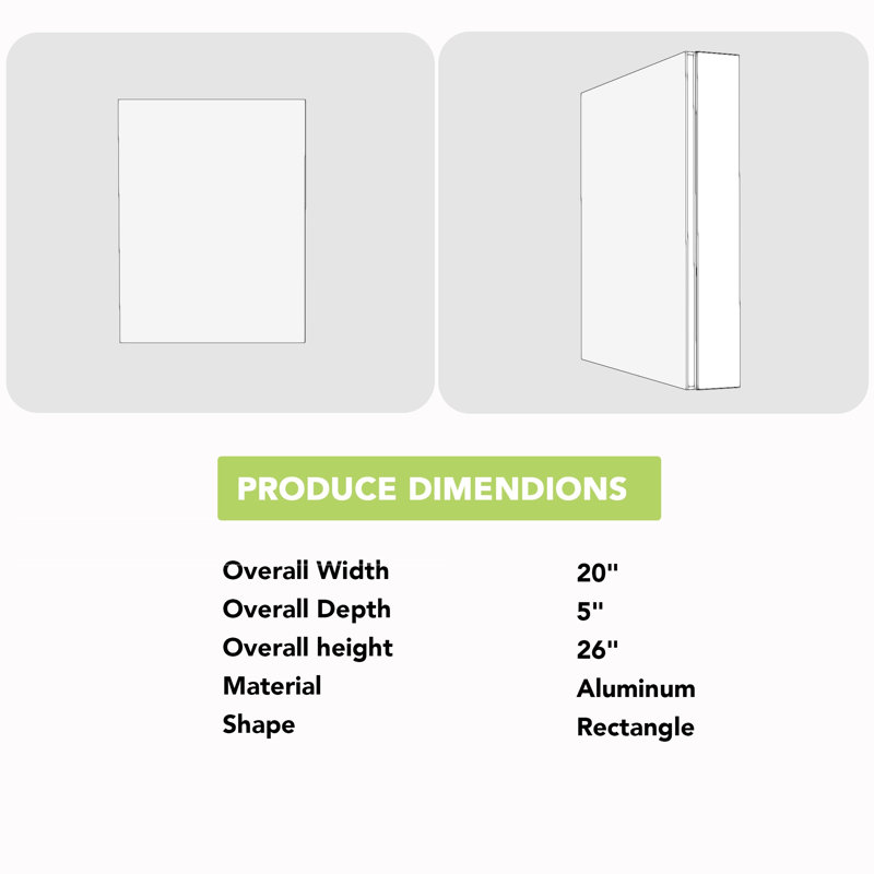 Miroir pour armoire à pharmacie Landseer, Noir / argent, H 26 po x l 20 po x P 5 po