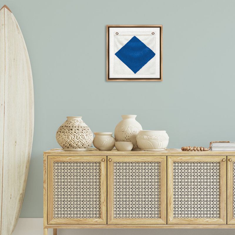 «Blue & White Nautical Flag», art mural encadré par James Wiens, Cadre flottant orme Montalcino, H 18 po x l 18 po