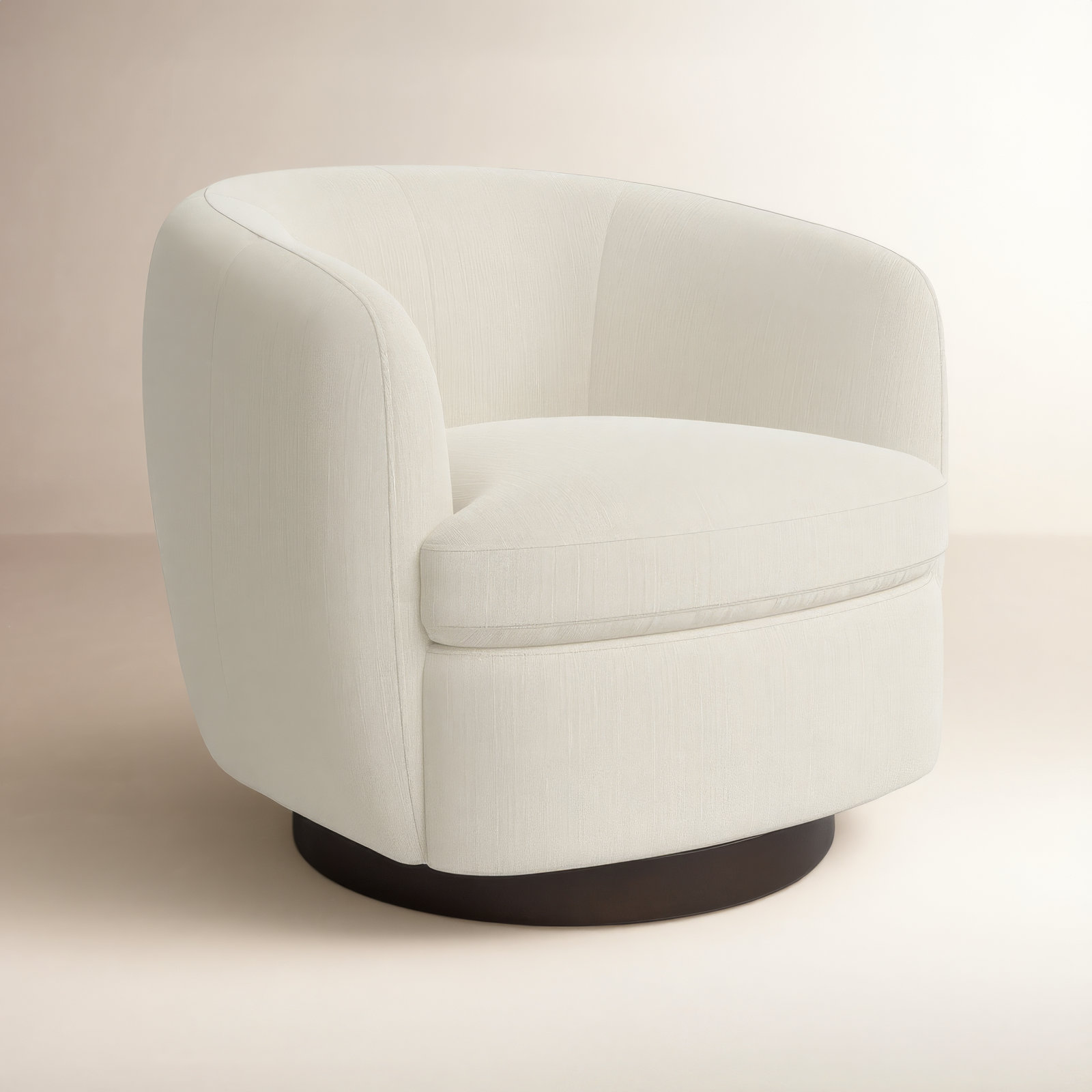 Marcy Upholstered Swivel Barrel Chair, Flannigan Cotton Performance Basketweave/Black