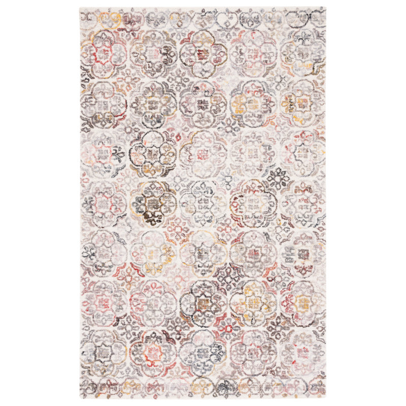 Alhowra Hand Tufted Polpropylene/Wool Geometric Rug in Red/Ivory, Rectangle 4' x 6'