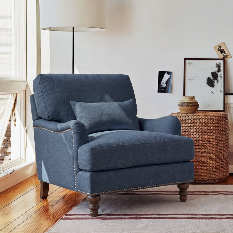 Yero Upholstered Accent Chair, Dark Blue