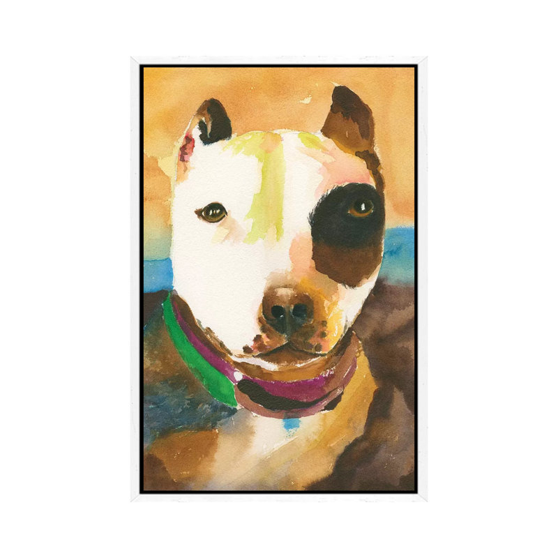 Pit Bull No.1 by Connie Collum - Painting on Canvas, White Framed, 66.04cm H x 45.72cm W x 3.81cm D