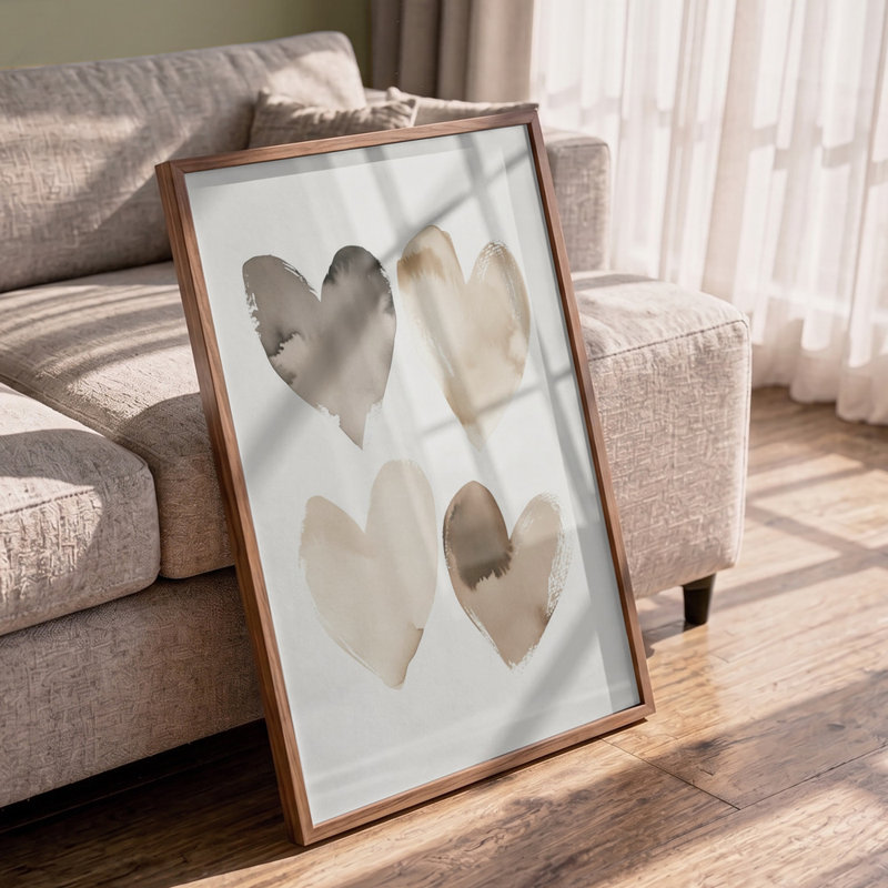 Earthy Hearts Print, 24 × 36, Framed Print, Gold