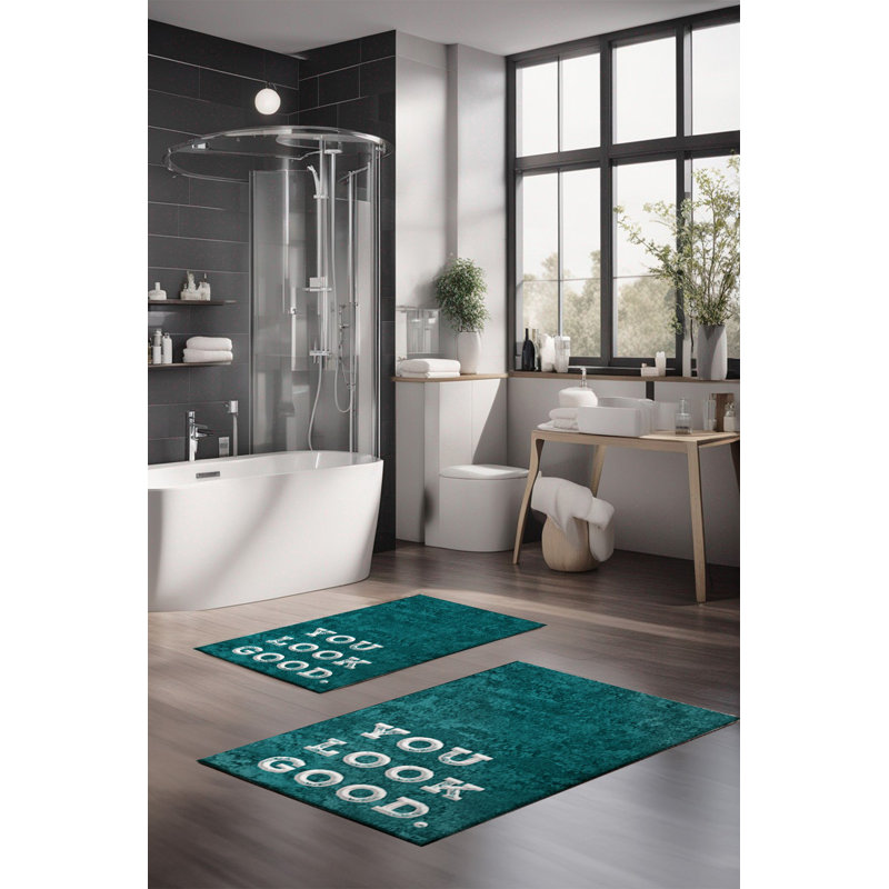 Ensemble de tapis de bain de luxe (2 pièces), 100% polyester, 16,0 x 23,6 pouces et 23,6 x 39,4 pouces | Conception antibactérienne antidérapante, hauteur de poils de 0,3 po | Lavable à la machine, durable et facile à nettoyer | Idéal pour la décoration de salle de bain