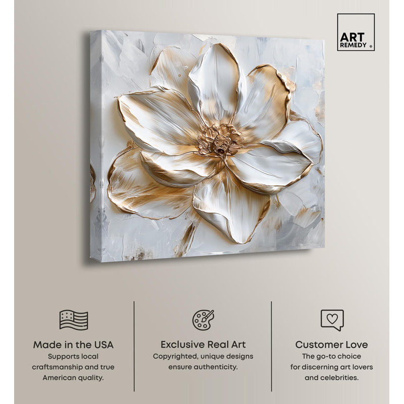 Ivory White Floral Wrapped Canvas Art, 20" x 20"