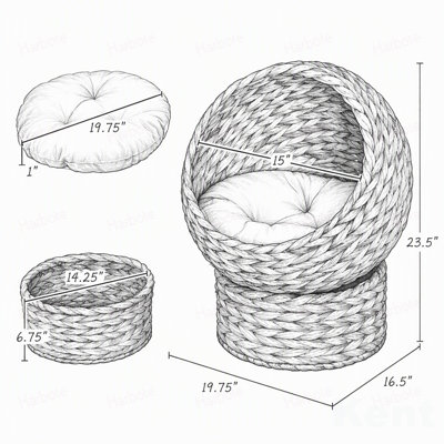 Lit surélevé pour chat tissé à la main avec coussin moelleux et forme de fauteuil œuf, panier-lit pour chat avec support, lit surélevé en osier pour chats d'intérieur