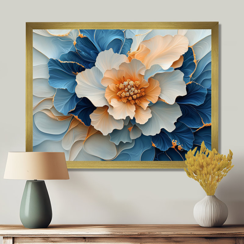 Abstrait aquarelle pivoines sur Marble River II - pivoines, reproduction d'art sur toile, H 12 po x l 20 po, Cadre simple