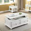 Table basse ACME Natesa avec plateau relevable, blanc délavé