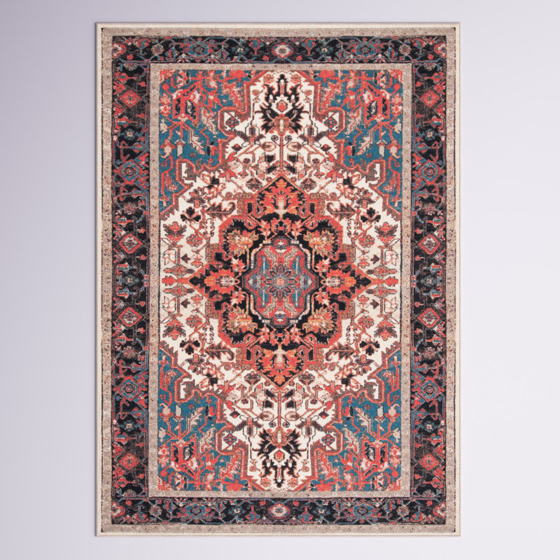 Tapis oriental ivoire / rouge Chesnut, Rectangle 5 pi 5 po x 7 pi 7 po